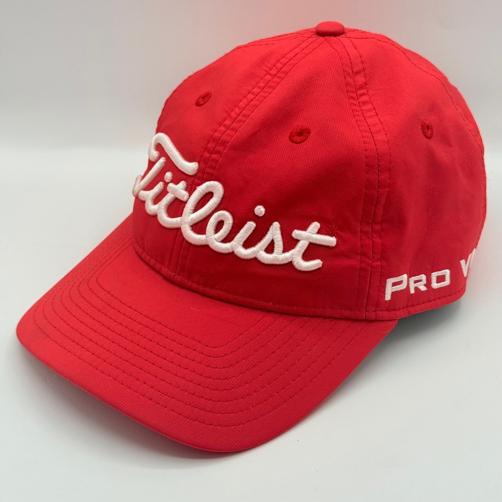 Titleist Pro V1 Golf Hat Red Adjustable Strapback FootJoy FJ Performance Cap